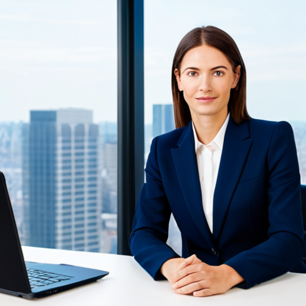 포르투갈어 학습 앱 추천 - Modern Office Professional**

"A professional businesswoman in a tailored navy blue business suit, s...