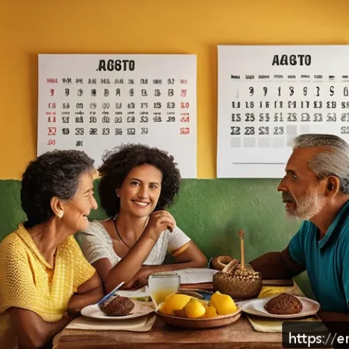 Home 31 포르투갈어 날짜 표현 - A cozy Brazilian home scene featuring a family gathered around a table looking at a calendar on the ...